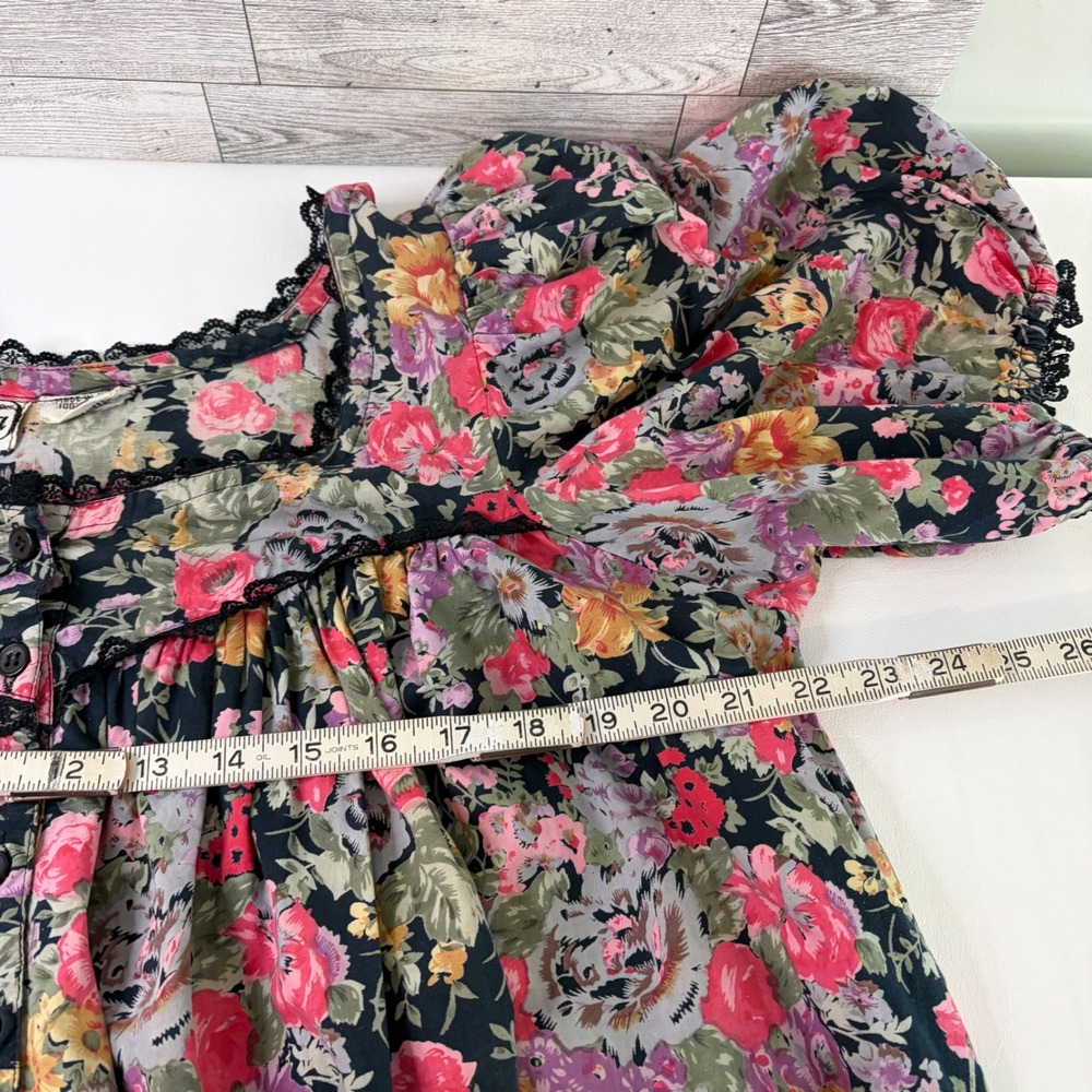 Starina Vintage Floral Midi Dress Womens Medium Cotton Lace Trim Pockets Boho - Picture 8 of 9